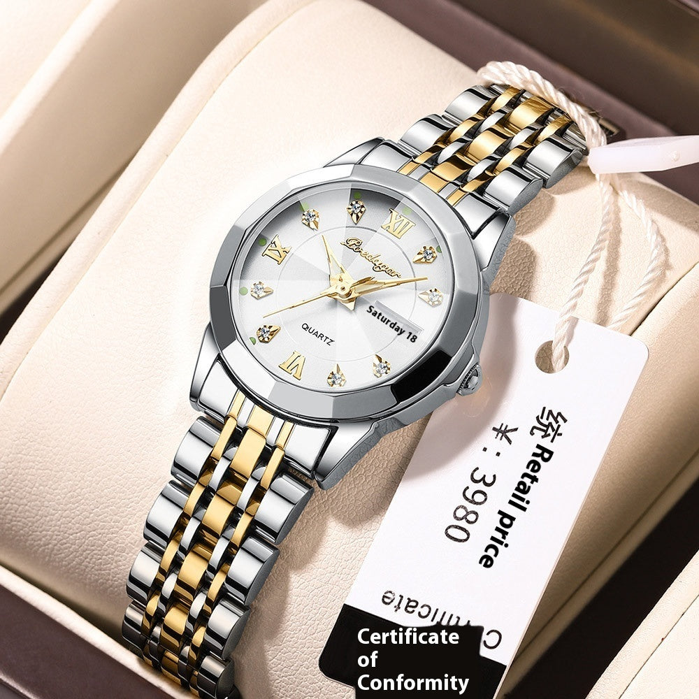 Women's Waterproof Luminous Wrist Watch – Double Calendar Display